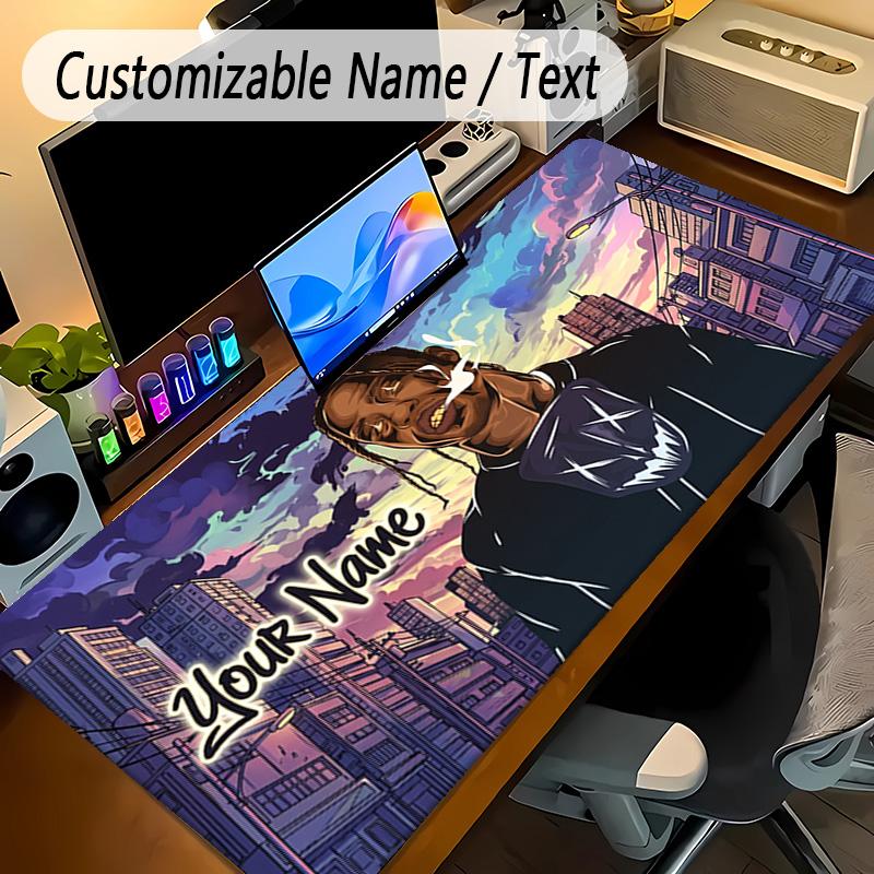 Tapete de Mouse Grande Travis Scott Nome Personalizado Texto Personalizado Tapete de Mesa Antiderrapante Pad para Jogos