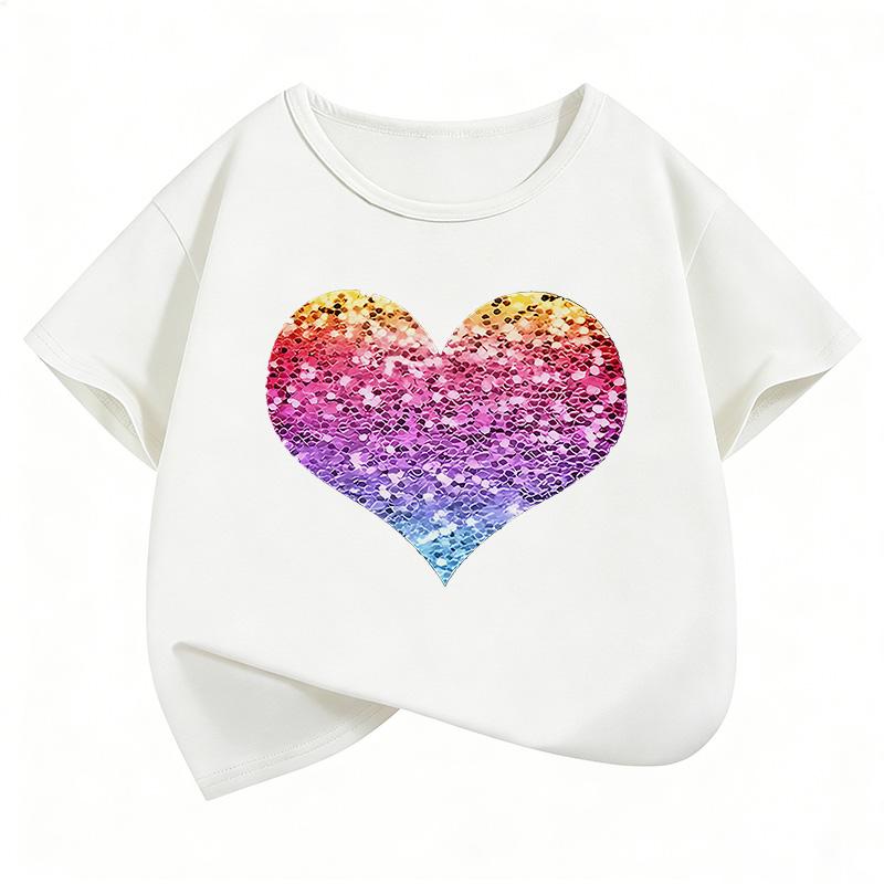 

Colorful Love Heart Short Sleeve T Shirts Y2k Kids Children s T-shirt Boys Girls Summer Spring Casual Top Tee Shirt 150