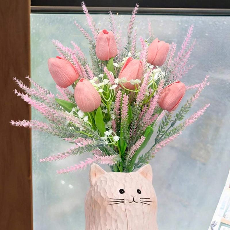 13Inch Artificial Tulips And Lavender Bouquet With Baby Breath For Wedding Home