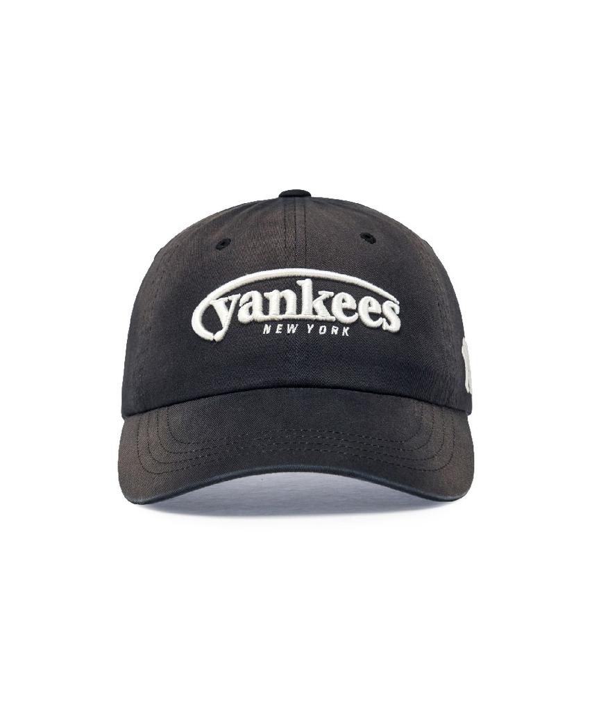 Emelbi Vintage Washed Curve Logo Unstructured Ball Cap Ny (Black)