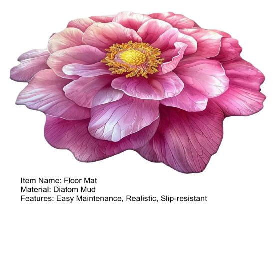 3D Flower Bathroom Rug Anti-Slip Absorbent Floor Mat Realistic Flower Area Rug for Entrance