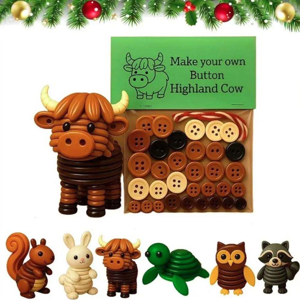 Handmade Button 3D Animals Button Decor Plastic Pre-Cut DIY Highland Cow Craft Kit  Indoor Decor