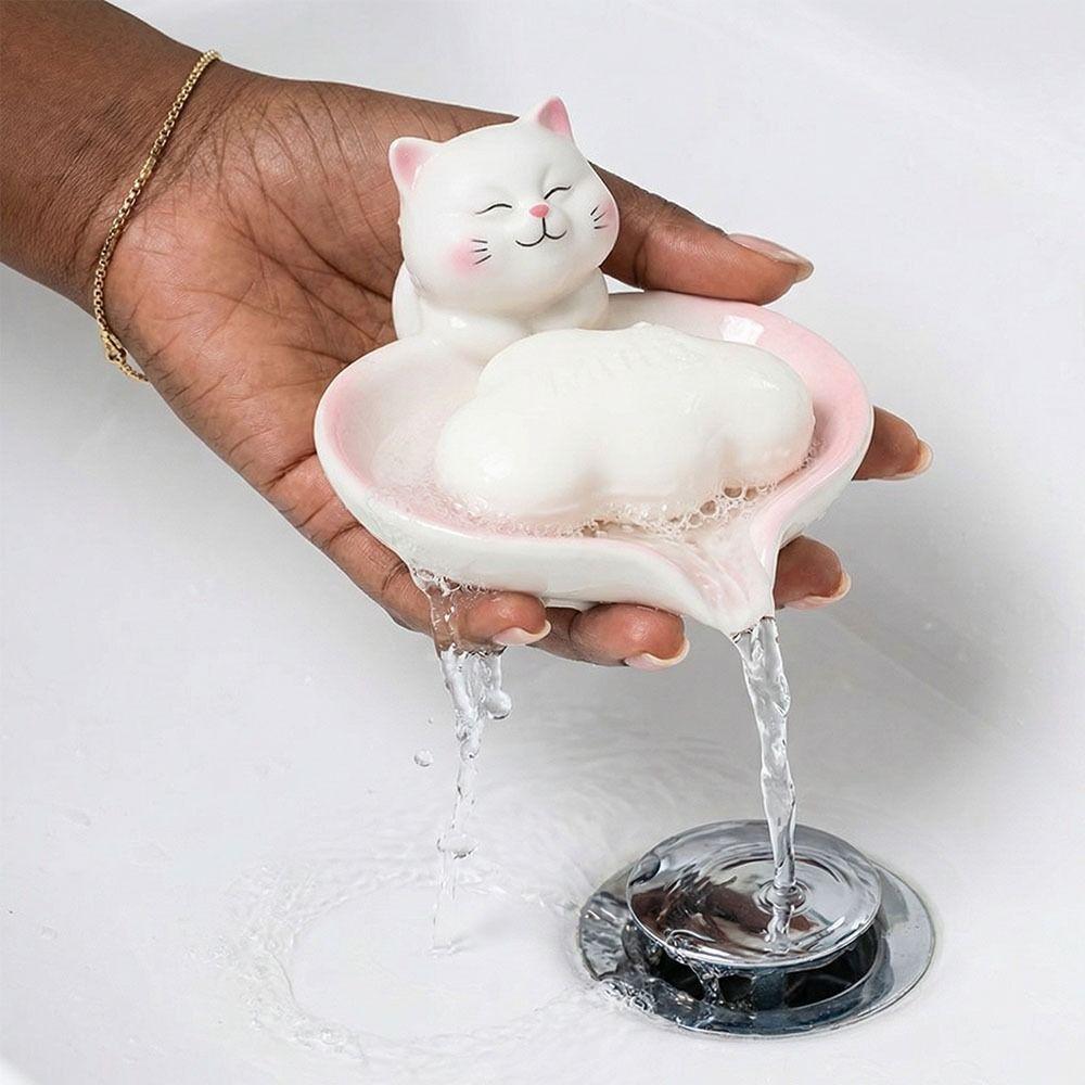 With Drainage Cat Soap Dish Non-Slip Base Soap Case Premium Soap Container Bathroom Countertop