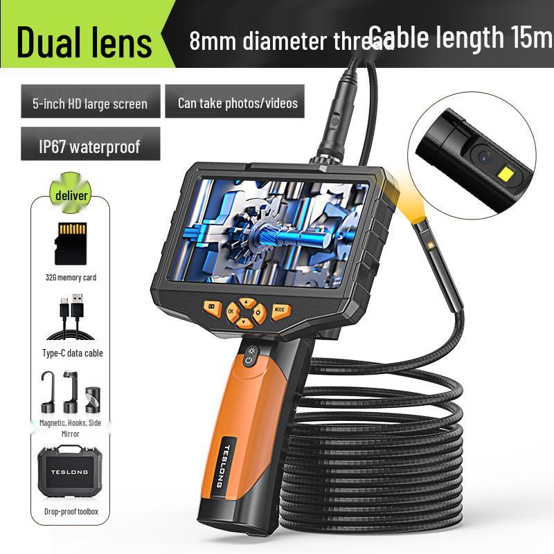 Adjustable Industrial Endoscope with 7.6mm Lens - 5m High-Definition Pipeline Inspection Tool