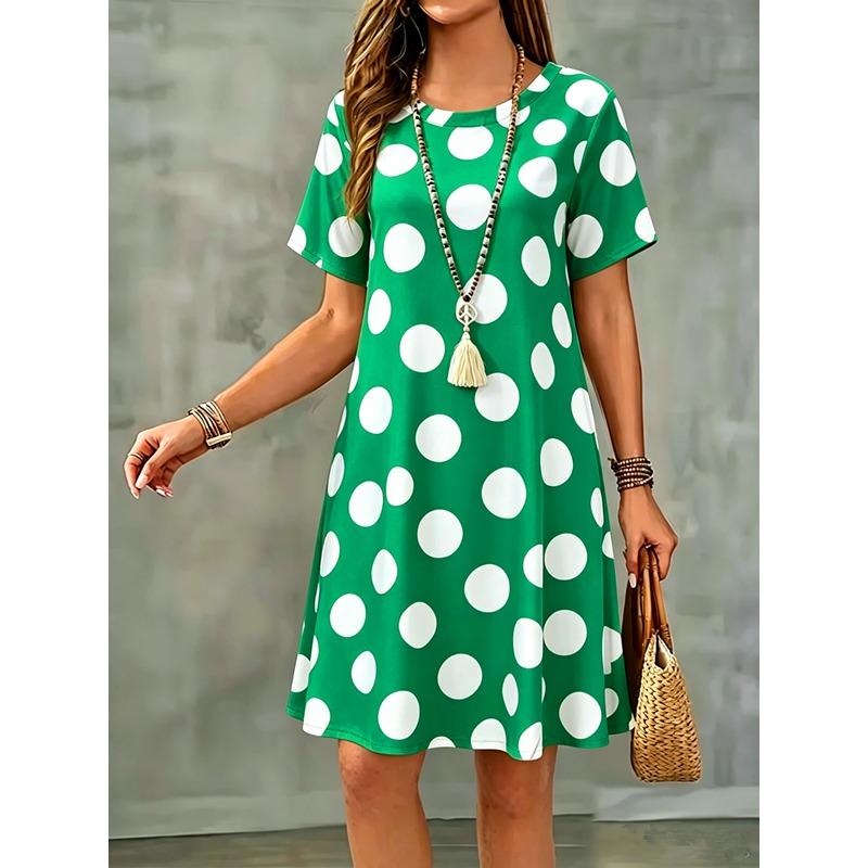 Summer Women Short Sleeve Dress Fashion Elegnat Women's Print Loose Plus Size Dresses