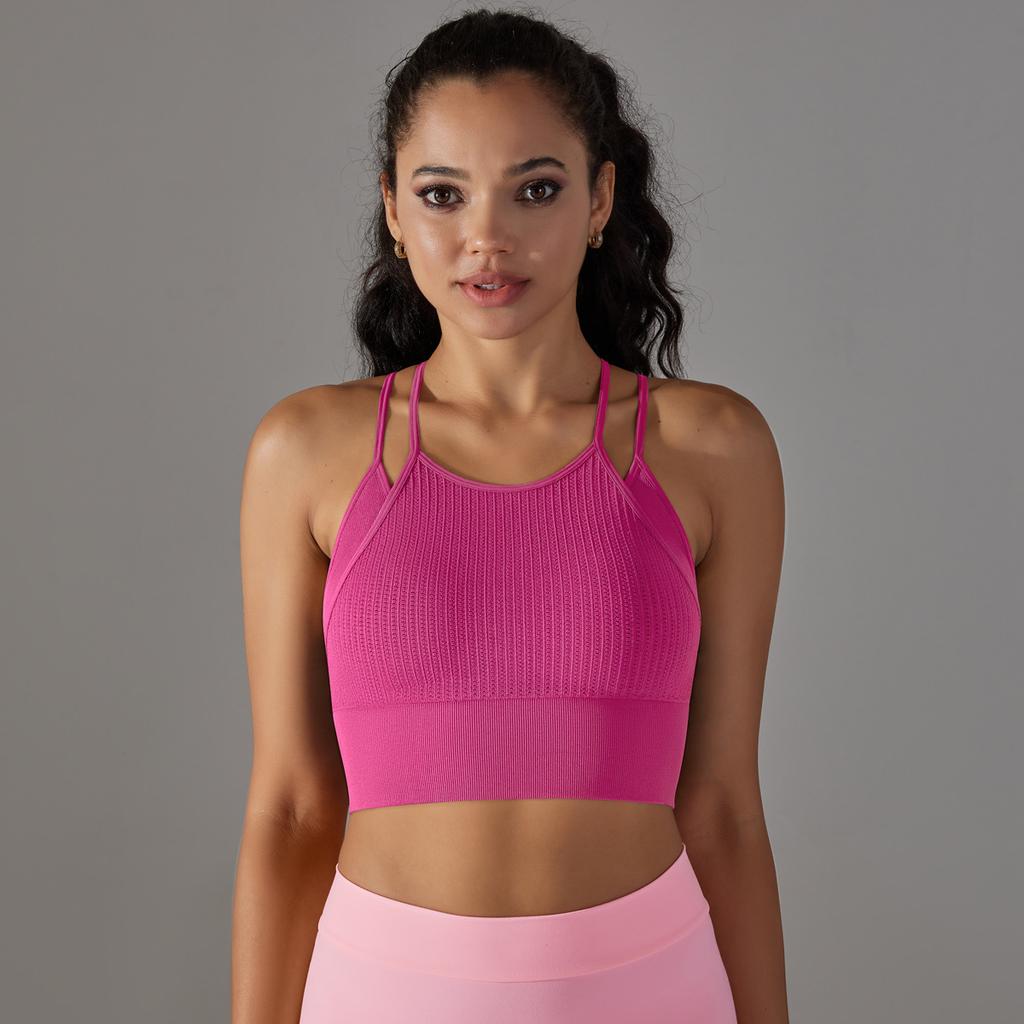 Seamless Knit Thread Double Layer Yoga Vest Sports Running Fitness Beauty Back Yoga Top for Women