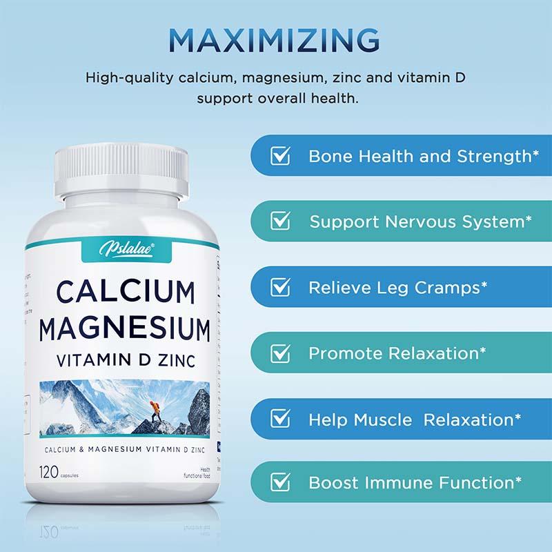 Magnesium, Calcium, Zinc, and Vitamin D Complex Nutritional Capsules: Minerals, Muscle Support, Strong Bones, Suitable for Adults