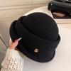 Chapeau Haut de Forme Noir Style Hepburn Français, Chapeau Pêcheur Haut de Gamme Automne Hiver, Petit Visage, Chapeau Bob Tricoté Chaud
