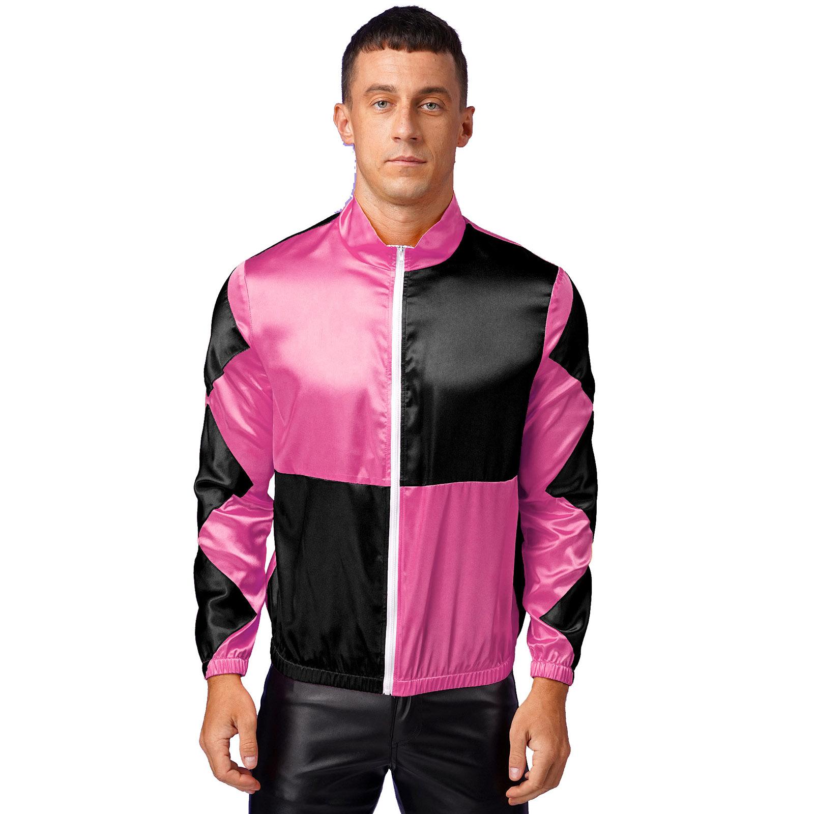 Heren Jockeys Paard Kostuum Satijnen Jassen Ritssluiting aan de Voorkant Contrasterend Schakbord Bovenkleding Paardentrainer Halloween Cosplay Feestjas M black
