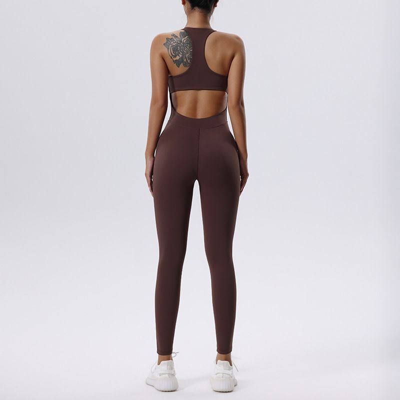 Yoga Bodysuit Women's Bra Nude Feel Sports Workout Clothes Training Dance One-Piece Hip Lifting Running Trousers Tight