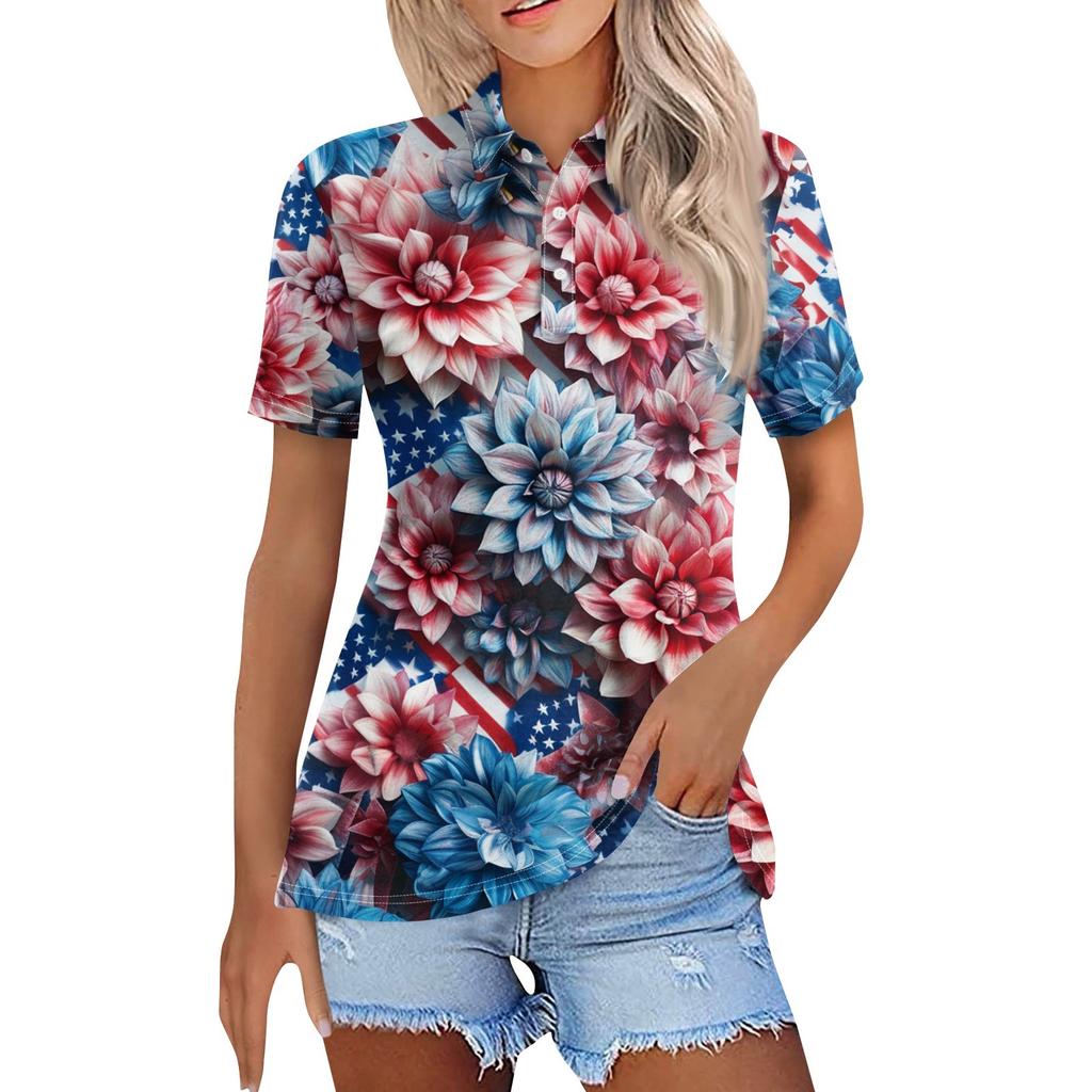 Women's Fashion Casual Lapel Short Sleeve Print Shirt Women's Button Up Tops