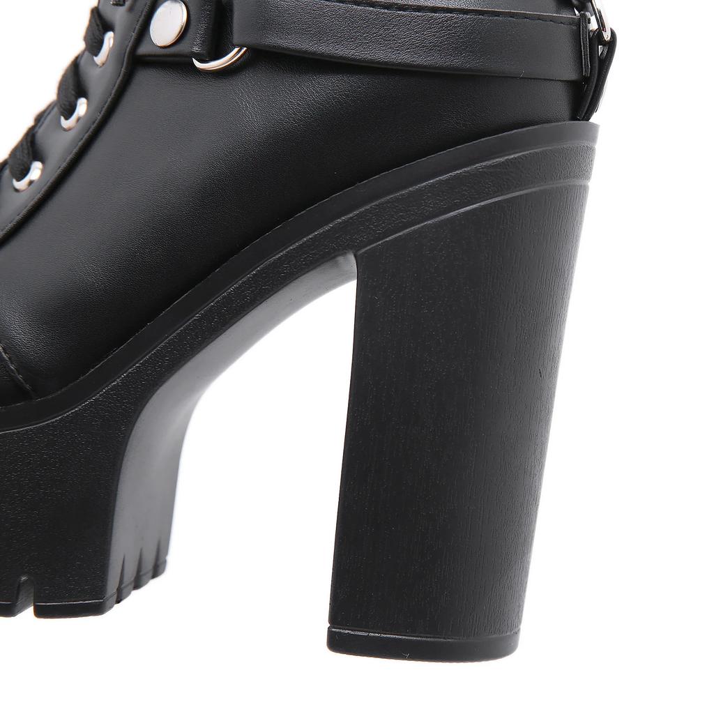 Hochwertige japanische Harajuku Gothic Cosplay Stiefel Frauen dicke Plattform Knöchel Schnalle Schnürung Wadenstiefel Reißverschluss hinten