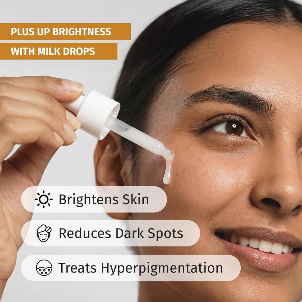 Vilvah Milk Drops Brightening Serum | Fades Dark Spots, Treats Hyperpigmentation & Evens Skin Tone | Hyaluronic Acid & Alpha Arbutin Serum for Wome