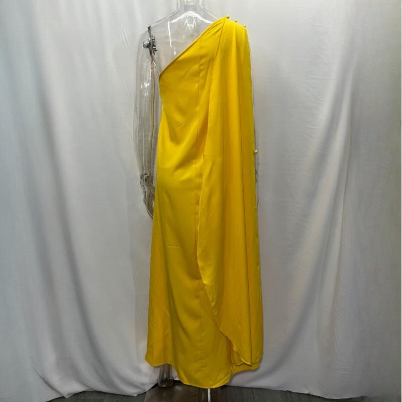 GMXIA Summer Women's Temperament Fashion Pure Colour Loose One Shoulder Long Dresses Queen Fan Dresses