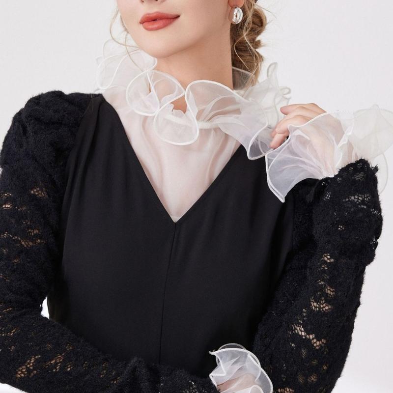 Ruffle Lace Faux Collar Detachable Neckpiece Decorative Collar Insert Half Shirt Accessory For Women Outfit Enhancer