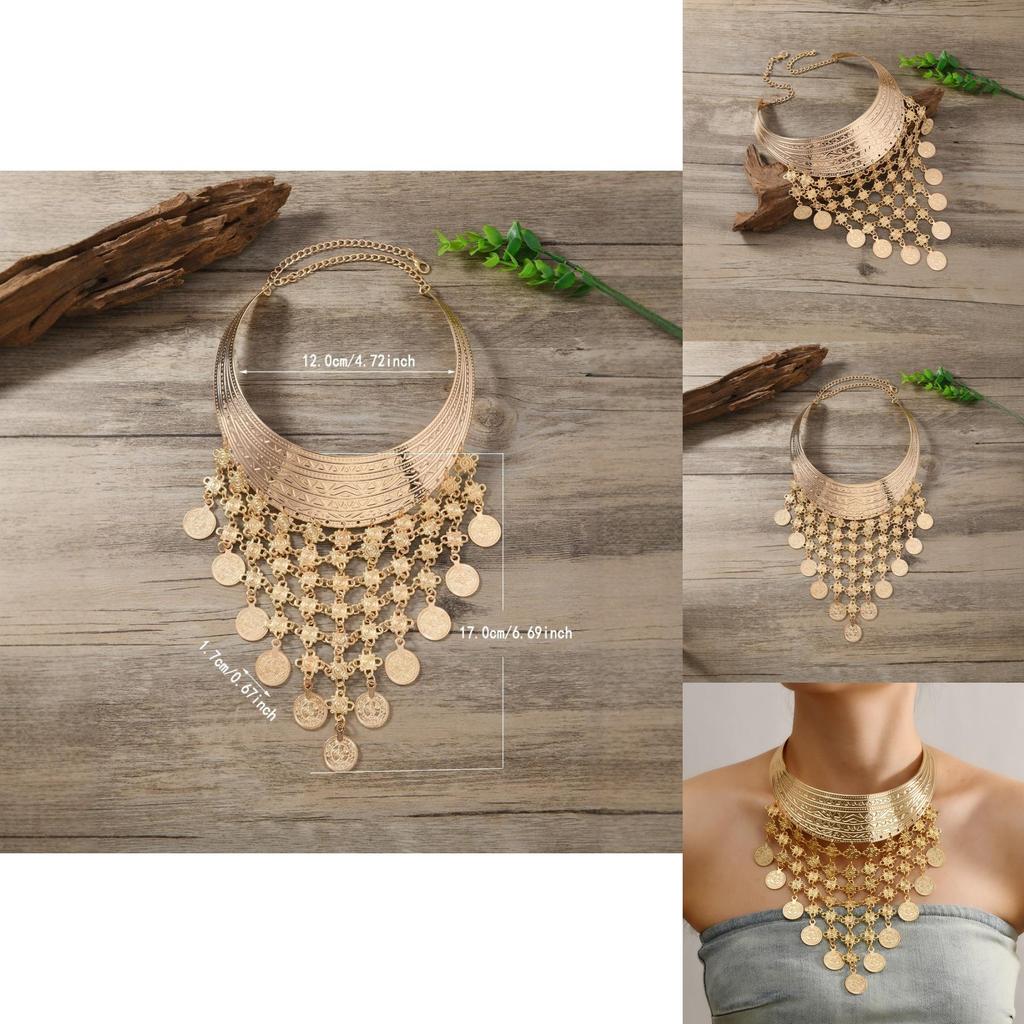 Fashionable Ethnic Style Multi Layer Tassel Design Women Metal Collar Necklace For Ladies Ethnic Style