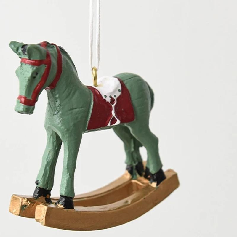 2Pcs Christmas Tree Hanging Ornament Resin Horse Figurine Hanging Decorations For Mantels Tabletop Holiday Decoration