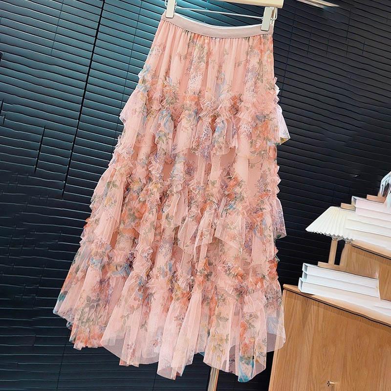 Skirt for Women Casual Versatile Floral Print Elastic High Waist Long LooseTrousers Stretchy Slim Skirt
