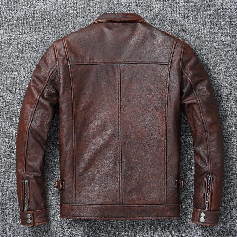 Chinese Size Vintage Red Brown Genuine Leather Jacket Men Soft Real Cowhide Black Winter Coat Biker Jackets Jaqueta Masculina De Couro