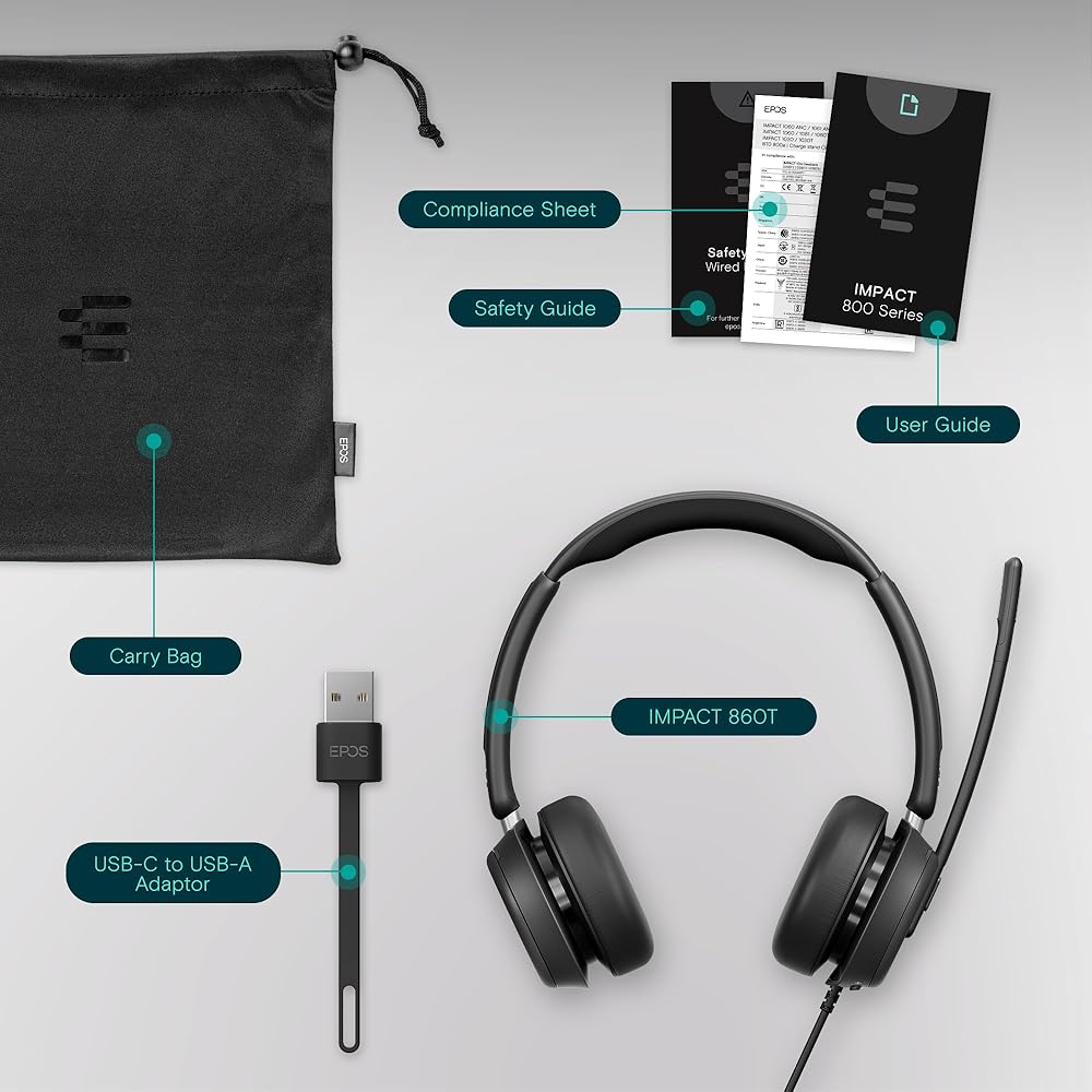 EPOS Impact 860T USB-C Binaural Headset for Open Offices, Microsoft Teams Certified
