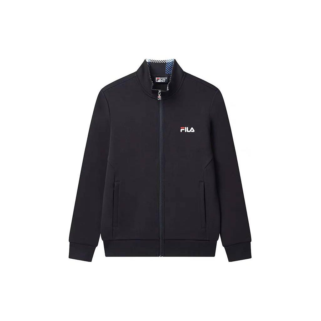

FILA Fleece Collar Knitted Straight Logo Print Jacket Men Jacket Legendary-Blue F51M348532ANV M