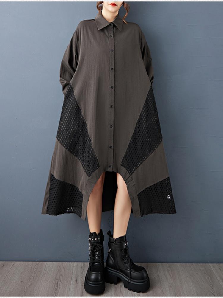 

Хлопковое винтажное платье большого размера с длинным рукавом для женщин, повседневное свободное рубашечное платье на весну-осень серый