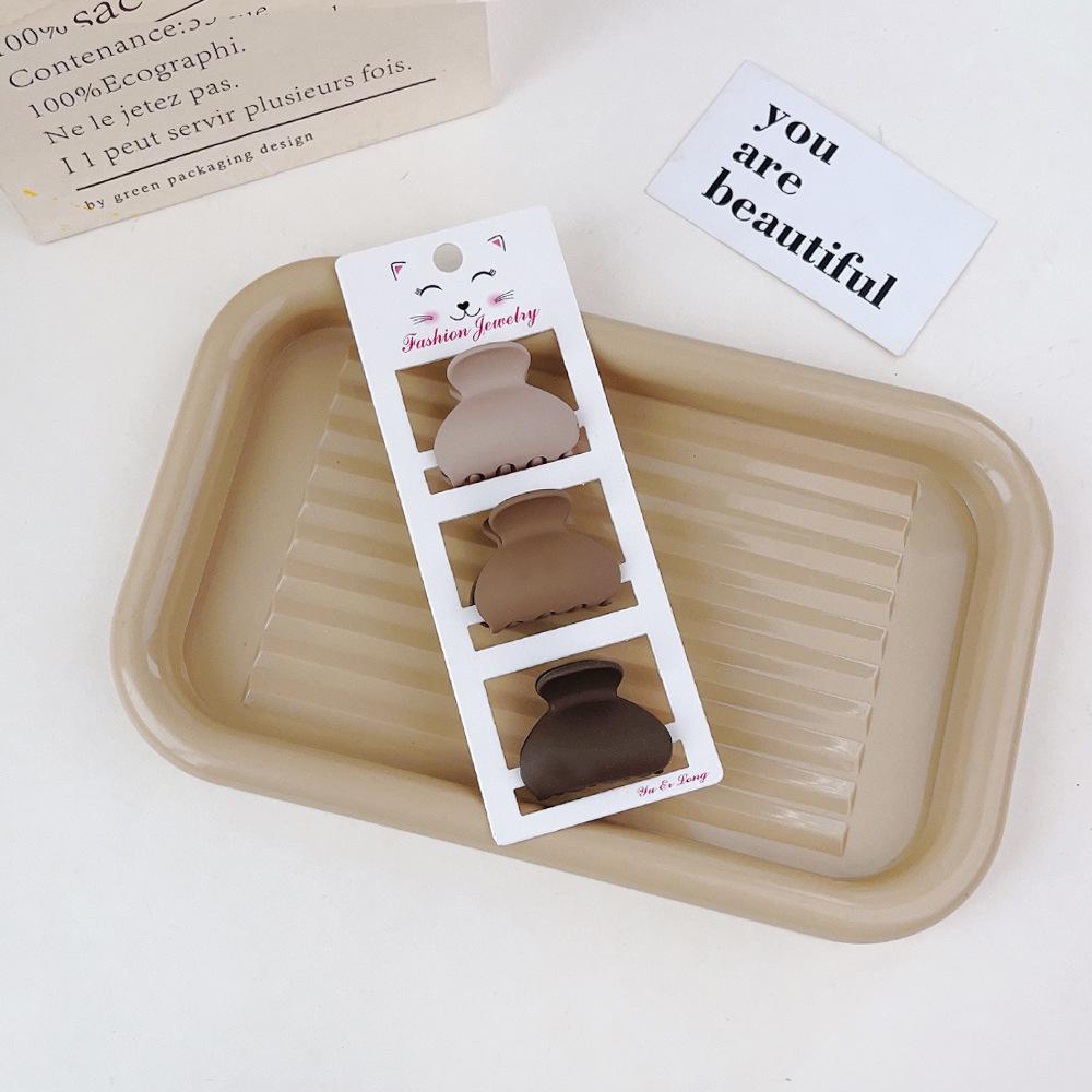 Coffee Color Series: Frosted Korean Hair Clips Set - Small Shark Clip & Side Bang Clip