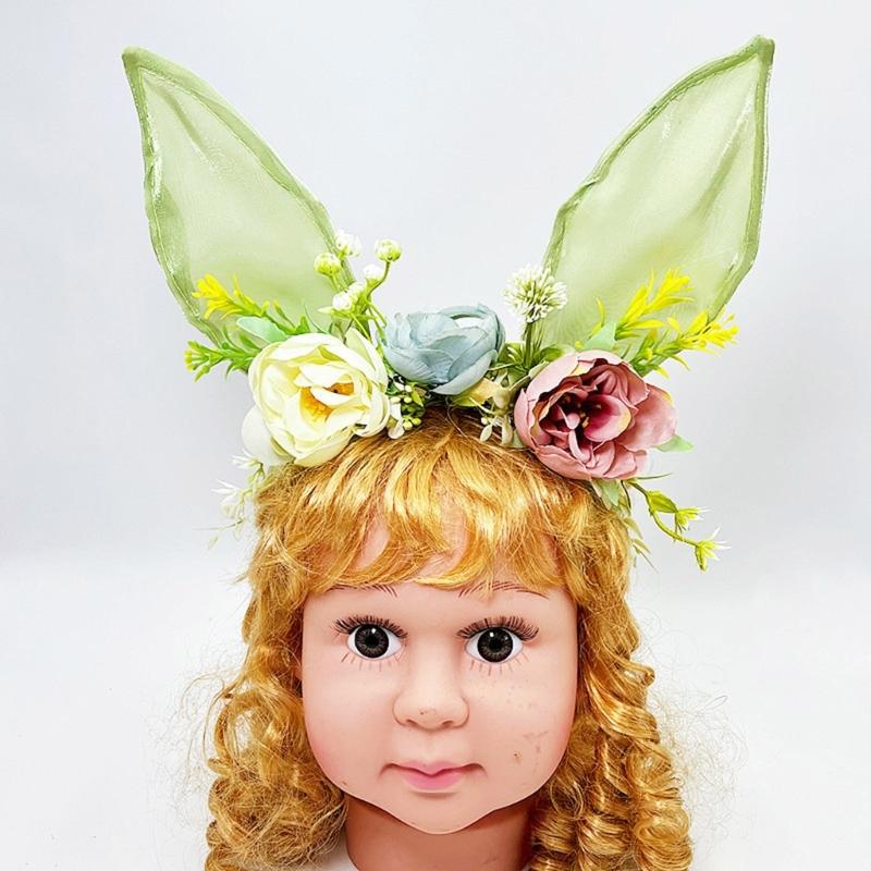 Large Bunnies Ears Hair Hoop Polychrome Flower Hairband Female Anime Headbands for Kids and Teens