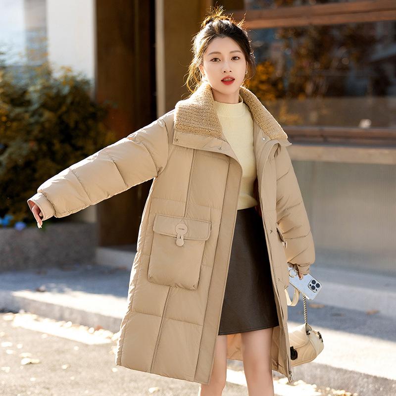 Down Cotton Jacket Women's Mid-length Winter Thickened and Explosive High-end Small Man Padded Jacket Korean Cargo Lamb Wool Cotton Jacket