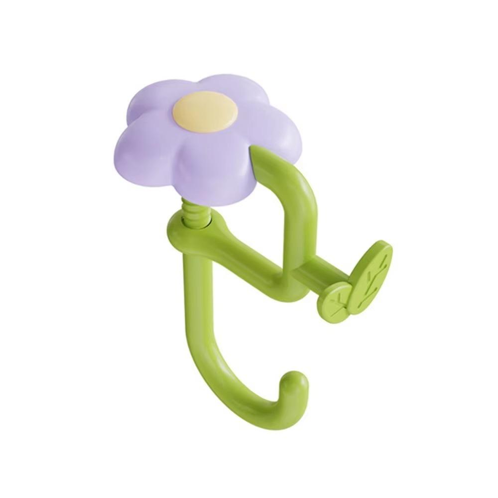 Cute Plastic Flower Bag Hook Adjustable No Drill Flower Shaped Desk Hook Removable Desktop Storage Hook Office
