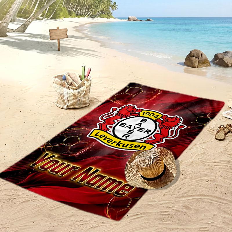 Bayer Leverkusen Voetbal Gepersonaliseerde Bedrukte Strandlaken Voetbal Logo Steun Aangepaste Naam Tekst Absorberende Handdoek Voor Sport Reizen Speciaal Cadeau