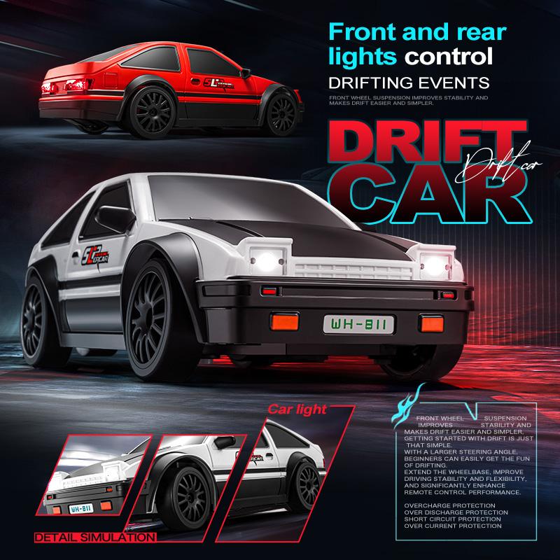 GTR Model AE86 RC Drift CAR With LED Light 4WD 2.4G Radio Remote Control Cars Professional Racing Toys for Children Gifts