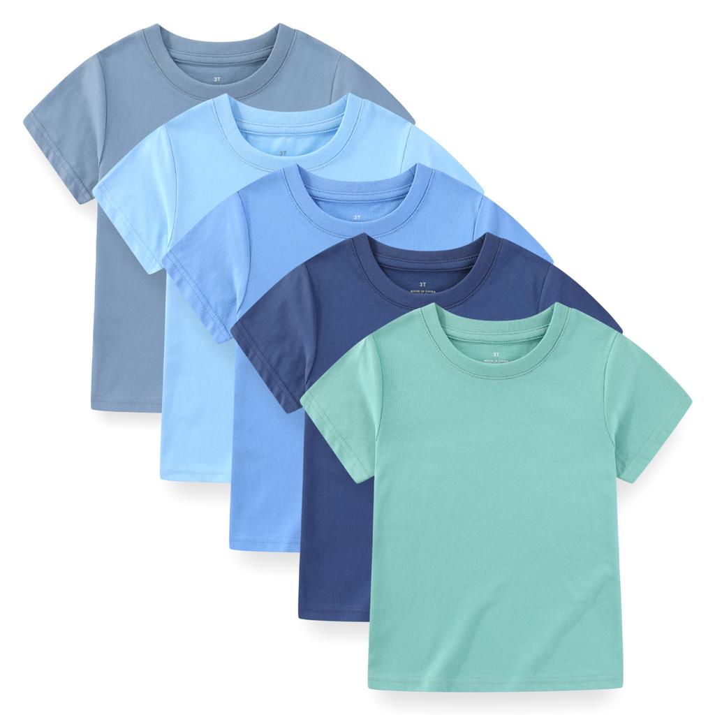 KIDDIEZOOM 5 Pcs Fashionable and Comfortable Short Sleeved T-shirt for Infants and Young Children, Boys and Girls, 100% Pure Cotton Newborn Clothing