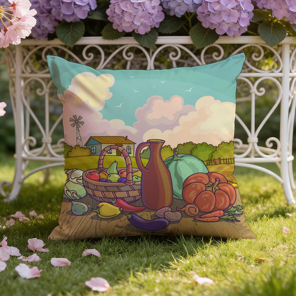 Colorful Farm Painting Cushion Cover Home & Car Dual-Scene Pillow Cover: Reversible for Premium Comfort