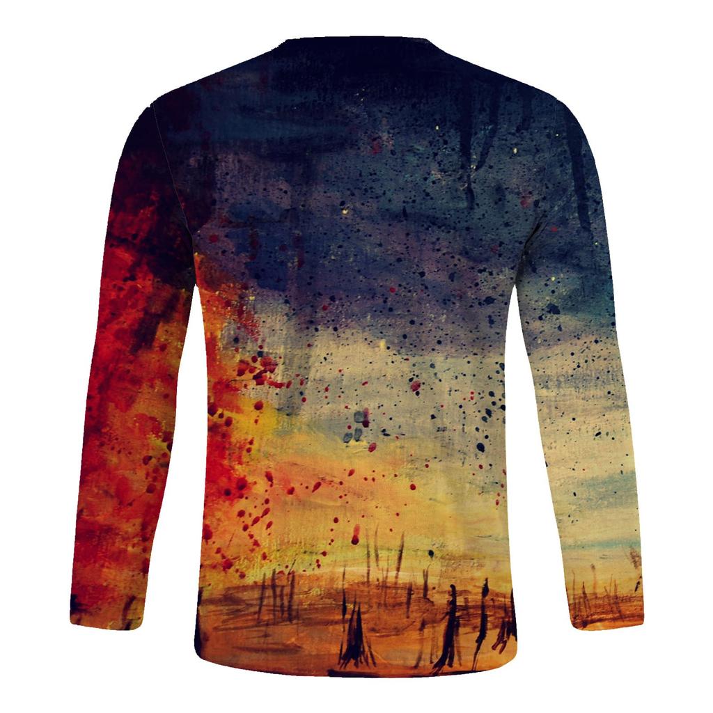 Men's Fashion Casual Printed Long Sleeve O-Neck Shirts Tops Blouse