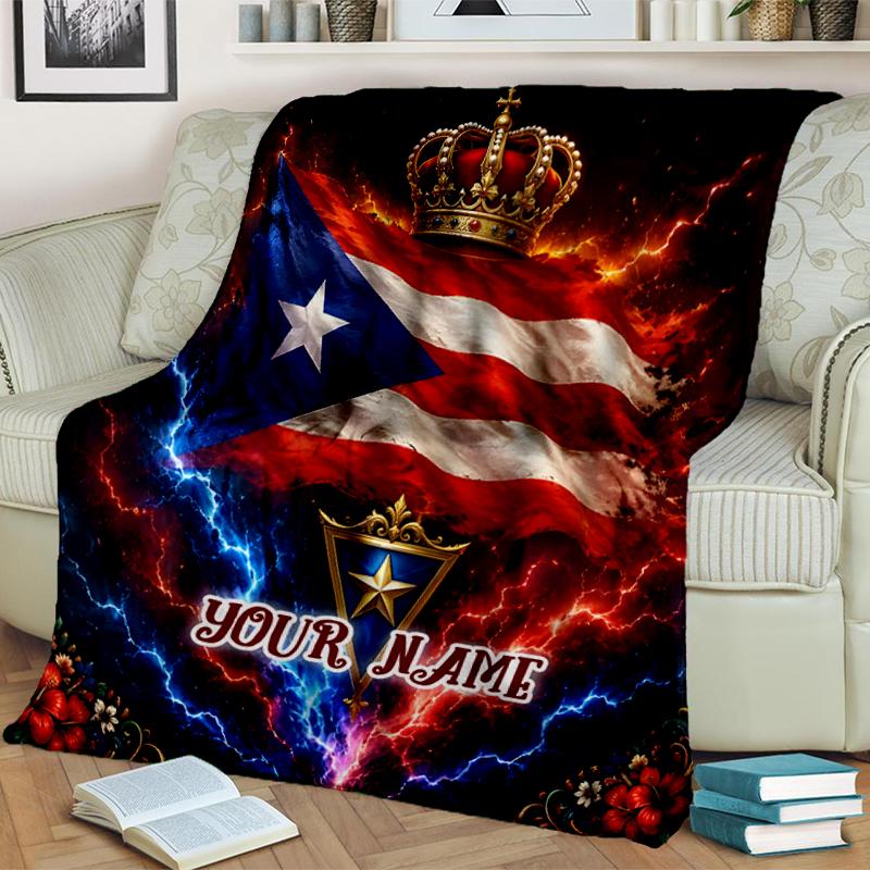1PC Custom Name Puerto Rican Pride outdooor Flannel blankets Throw Blanket All-Season Throw Gift Bedspread for Couch, Bed, Camping Holiday Birthday gi