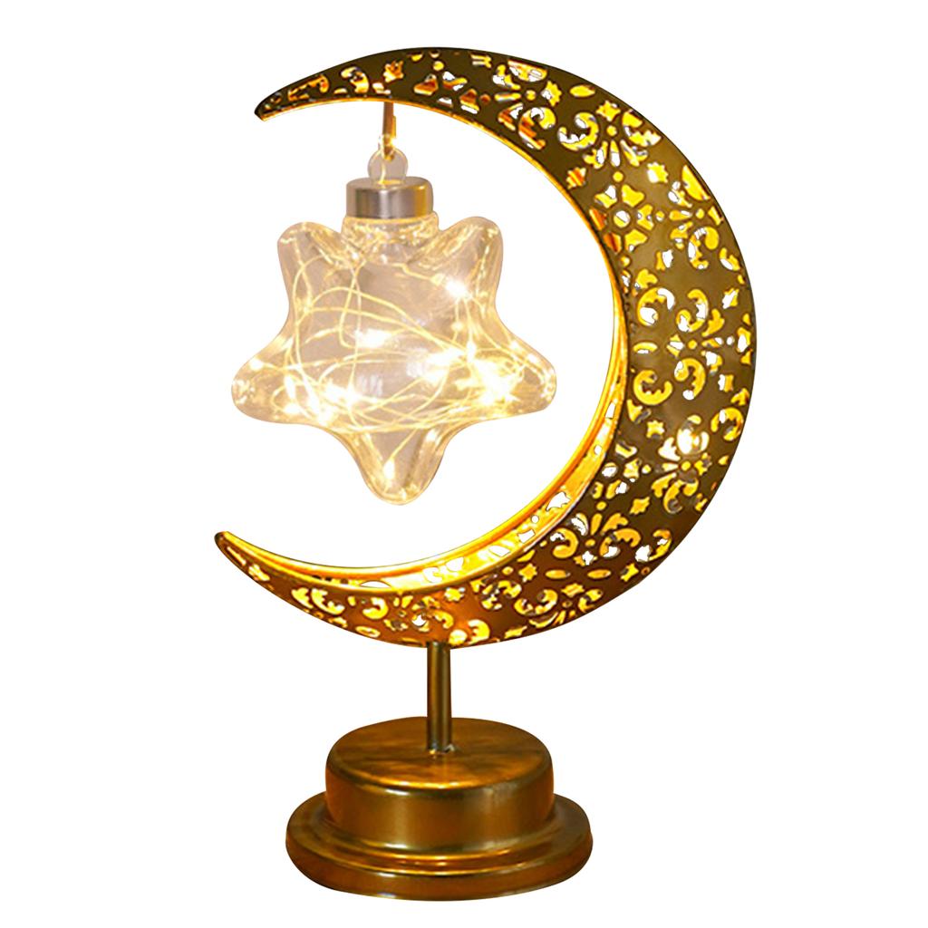 Ramadan LED Night Lights Wrought Iron Hollow Moon Decorative Nightlight Ornaments Holiday Lighting Gifts Home Bedroom Decoration