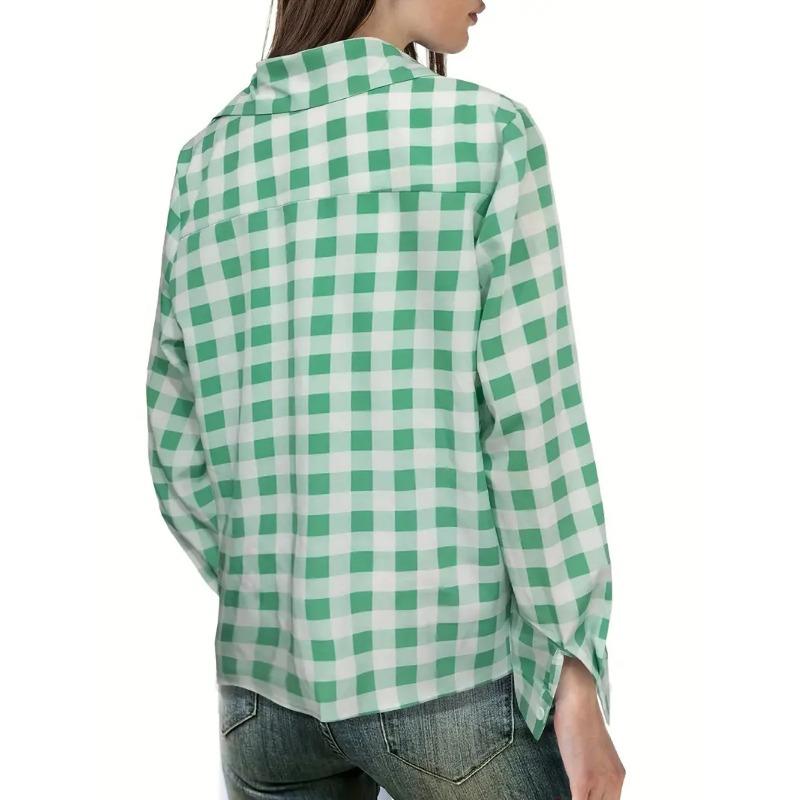 Plaid Print Classic Shirt, Casual Button Front Long Sleeve Shirt, Women's Clothing