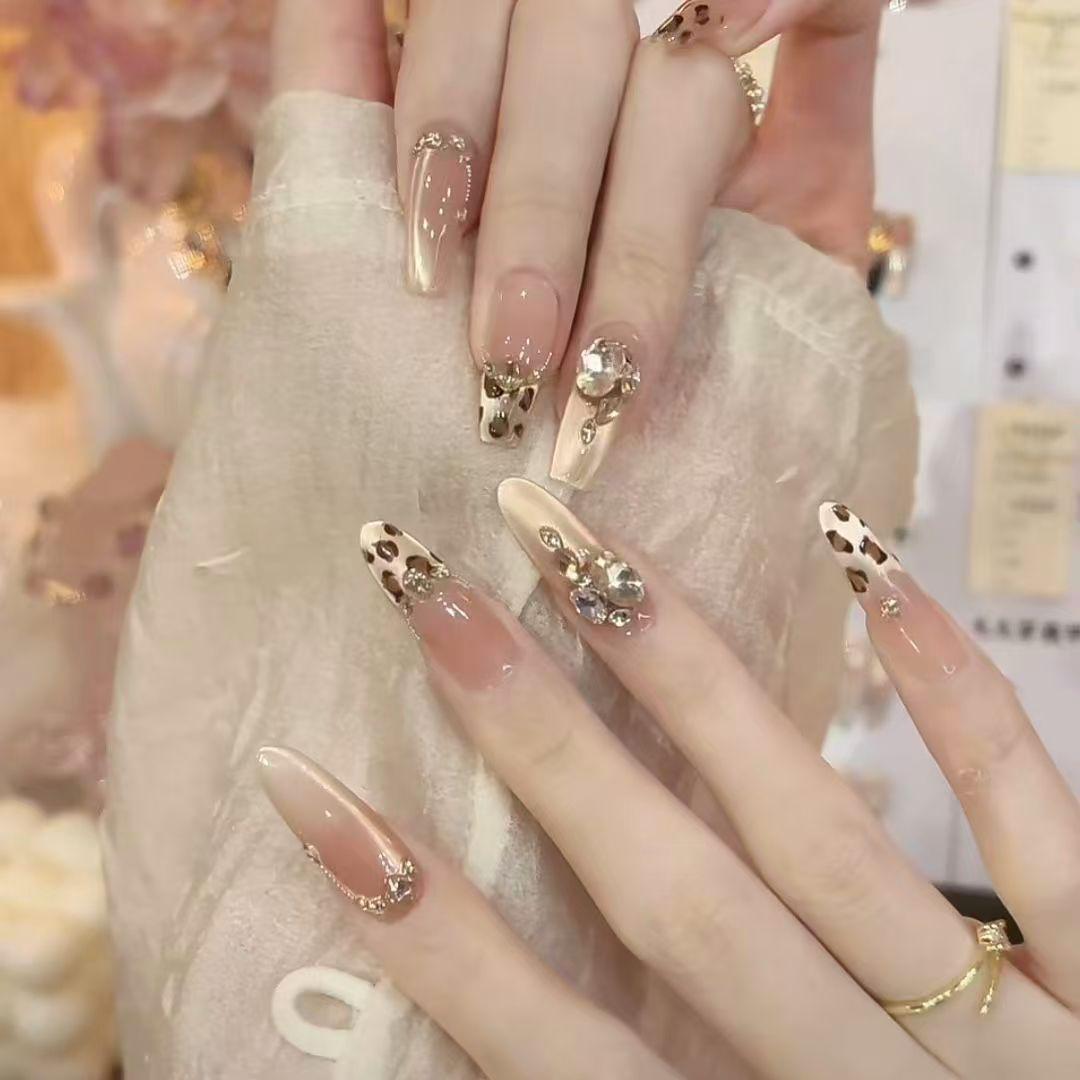 Elegant Nude Pink Gradient Cat Eye French Micro-Diamond Handmade Nails - Princess Style