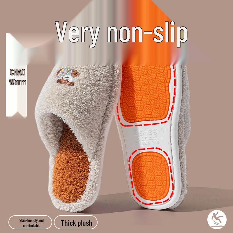 Cotton Non-Slip Slippers for Women and Men: Indoor, Warm, Furry, Suitable for Spring, Autumn, and Winter.