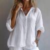 Ladies Fashion Solid Color Linen Long Sleeve Casual Shirt