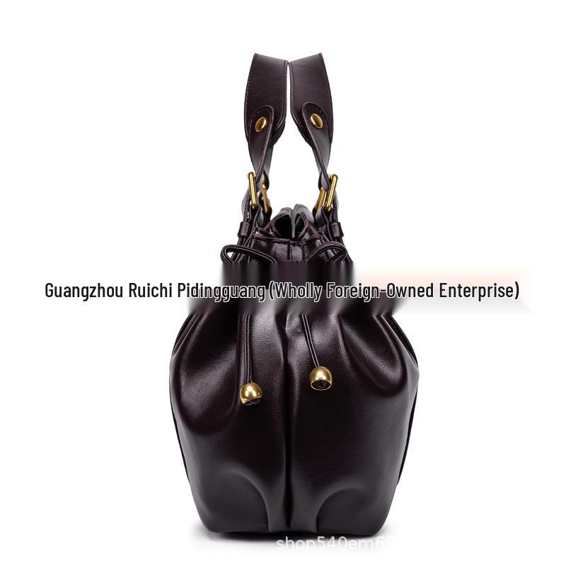 Autumn/Winter 2025 Women's Soft Leather Pleated Handbag - Large Capacity, Cross-Border Commuter Shoulder Bag