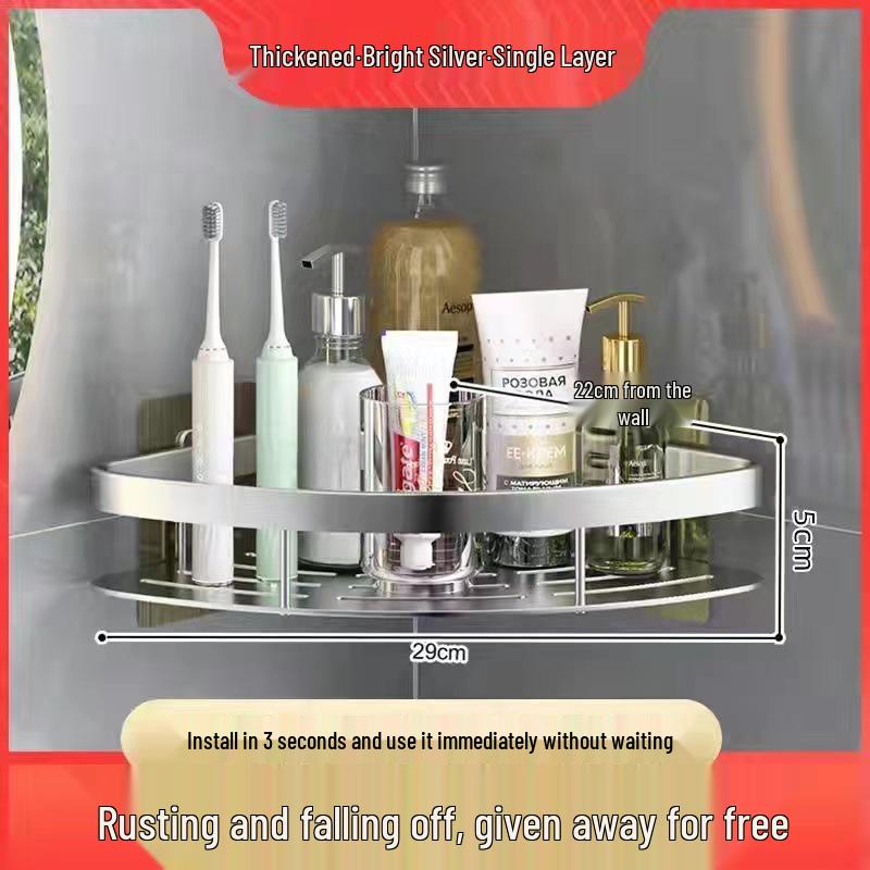 Punch-Free Aluminum Corner Bathroom Storage Rack