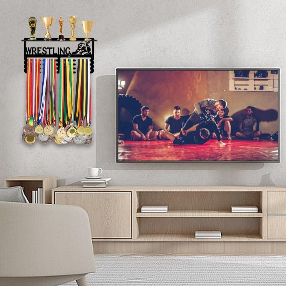 Metal Trophy and Medal Display Shelf, Wall Mount Medal Holder Hanger Rack for Award Showcase