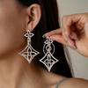 18K Real Gold Electroplated Hollow Flower Rhombus Silver Needle Earrings Cold Wind Niche Earrings