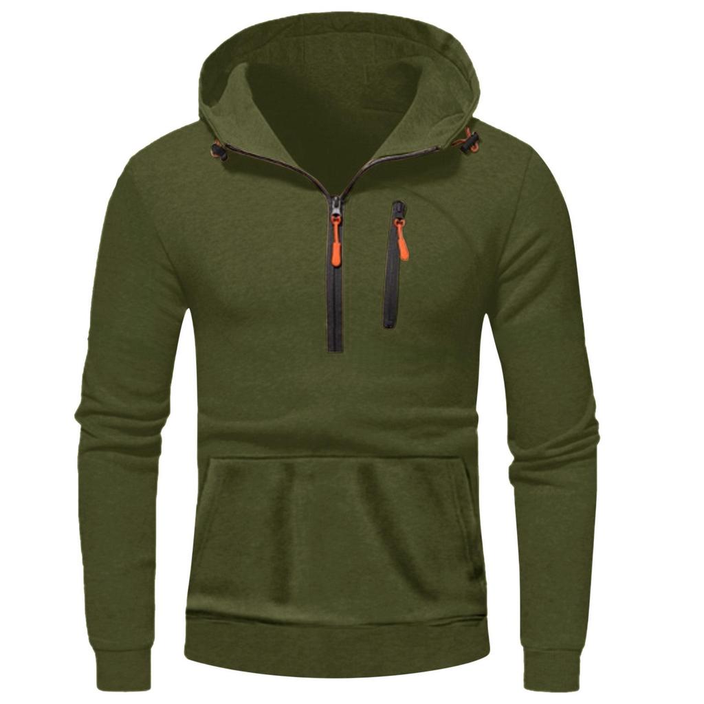 2025 Men's Casual Hooded Pullover Zipper Long Sleeve Sports Sweatshirt for Spring and Autumn