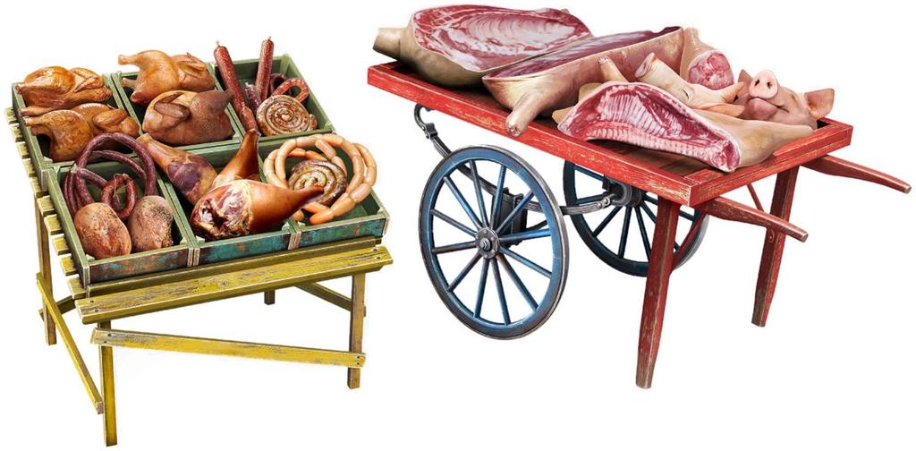 Miniart Meat Products and Market Cart Plastic Model MA35649 Molded in Color 1/35