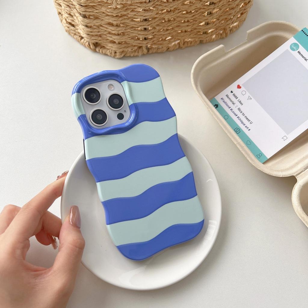 INS Cute Wave Polka Dot Phone Protect Case For iPhone 16 15 14 13 Pro Max Girls Women Hit Color Stripe Pattern Shockproof Cover
