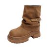 2025 American British Style Autumn and Winter New Stacked Retro Martin Boots Women's Short Boots Thick-soled Pleated Rad Brown
