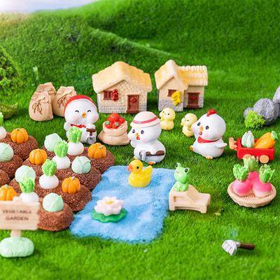 Cute Chicken's Vegetable Farm Decorative Accessories Environmental Resin Car Ornaments Mini Landscape